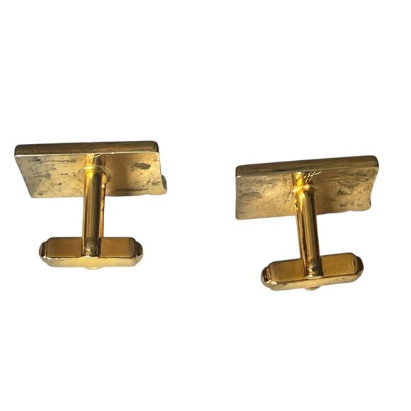 Vintage MCM Gold Tone Geometric Cufflinks With Stripes & Raised Dots - Picture 5 of 7